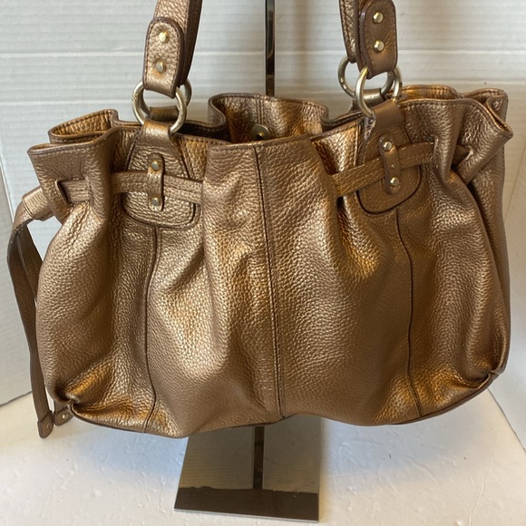VGUC. Sigrid Olsen Brown/Bronze leather shoulder bag/drawstring bag. - Picture 5 of 16